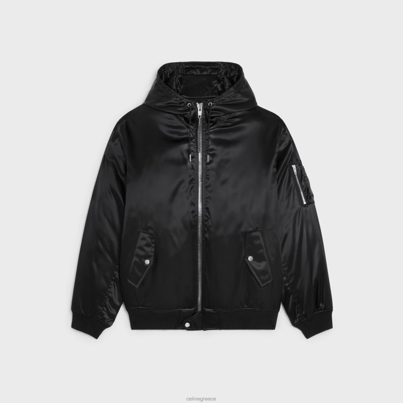 Bomber jacket από νάιλον σατέν φινίρισμα άνδρες CELINE 640PT1828 ενδύματα μαύρος