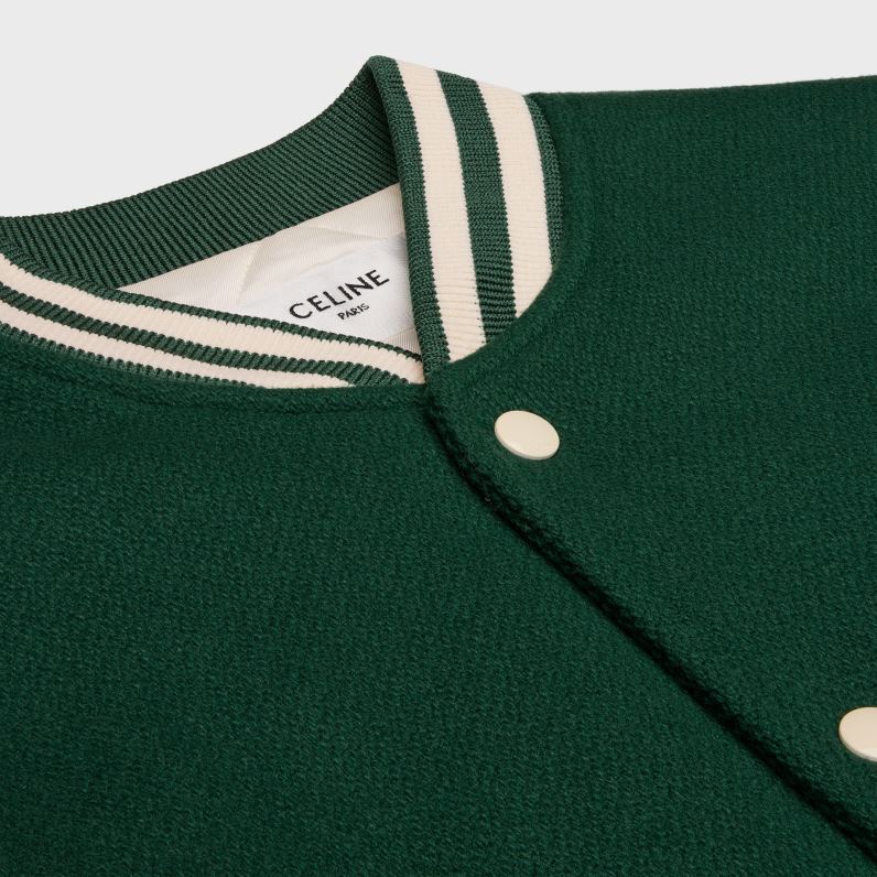 Φαρδύ λούτρινο τζάκετ από ανάγλυφο μαλλί άνδρες CELINE 640PT1777 ενδύματα πράσινος