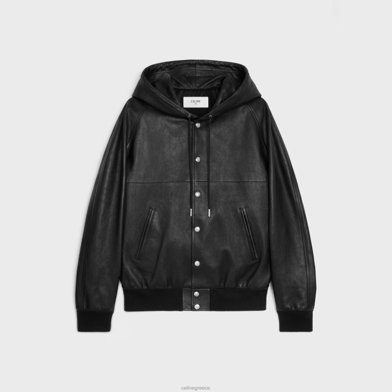 φαρδύ μπλουζόν τζάκετ από απαλό δέρμα αρνιού άνδρες CELINE 640PT1783 ενδύματα μαύρος