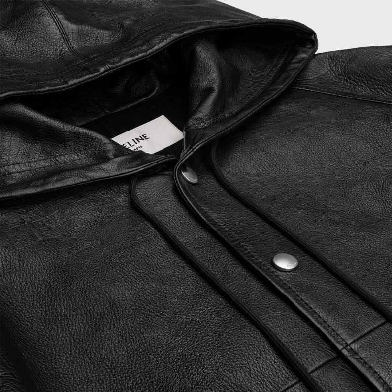 φαρδύ μπλουζόν τζάκετ από απαλό δέρμα αρνιού άνδρες CELINE 640PT1783 ενδύματα μαύρος