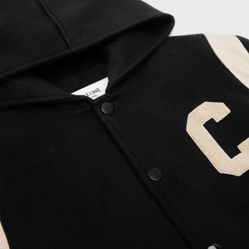 Τέντυ μπουφάν με κουκούλα από μαλλί κασμίρ άνδρες CELINE 640PT1836 ενδύματα μαύρος