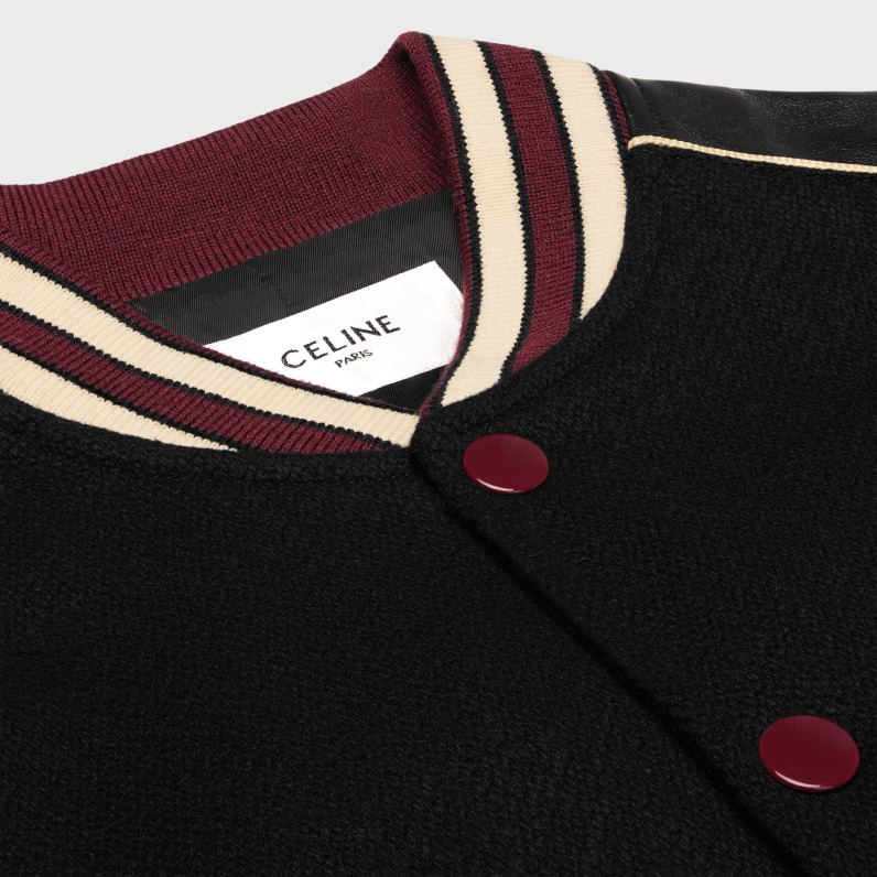 κλασικό λούτρινο μπουφάν από ανάγλυφο μαλλί άνδρες CELINE 640PT1837 ενδύματα μαύρο/μπορντό