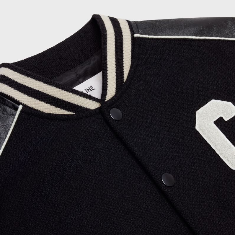 κλασικό λούτρινο μπουφάν από ανάγλυφο μαλλί άνδρες CELINE 640PT1838 ενδύματα μαύρος