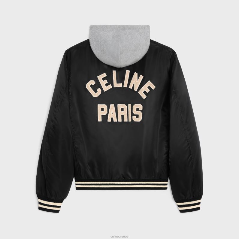 Τέντυ μπουφάν με κουκούλα μεγάλου μεγέθους σε νάιλον άνδρες CELINE 640PT1853 ενδύματα μαύρος