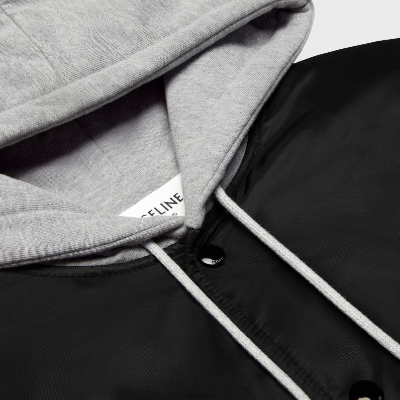 Τέντυ μπουφάν με κουκούλα μεγάλου μεγέθους σε νάιλον άνδρες CELINE 640PT1853 ενδύματα μαύρος