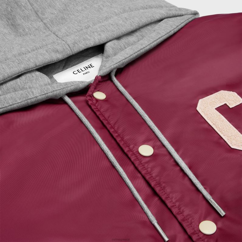 Τέντυ μπουφάν με κουκούλα μεγάλου μεγέθους σε νάιλον άνδρες CELINE 640PT1854 ενδύματα Βουργουνδία