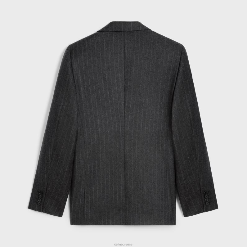 κλασικό σακάκι σε ριγέ φανέλα άνδρες CELINE 640PT1876 ενδύματα γκρι μελανζέ