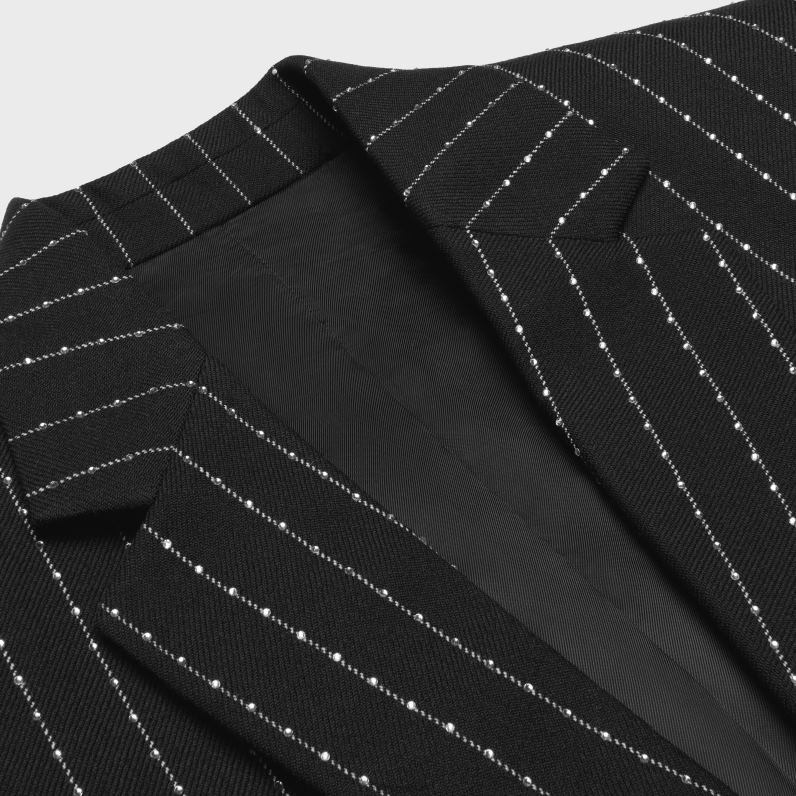 κεντημένο κλασικό σακάκι σε ριγέ μαλλί άνδρες CELINE 640PT1880 ενδύματα μαύρο άσπρο