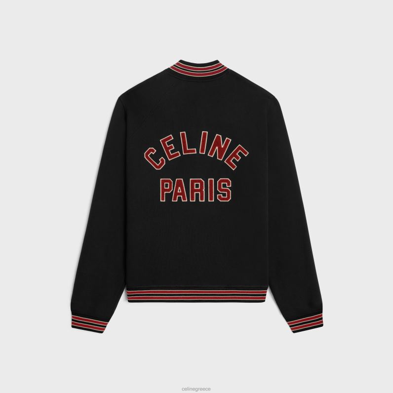 teddy κολεγιακό μπουφάν από βαμβακερό φλις άνδρες CELINE 640PT1776 ενδύματα μαύρο/κόκκινο σταφύλι/ υπόλευκο