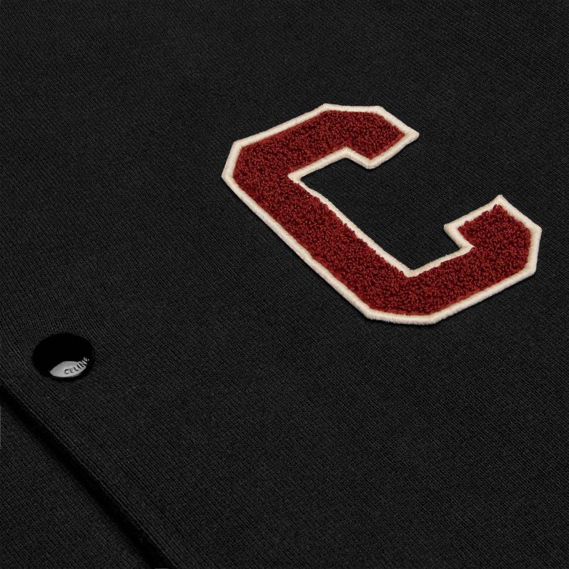 teddy κολεγιακό μπουφάν από βαμβακερό φλις άνδρες CELINE 640PT1776 ενδύματα μαύρο/κόκκινο σταφύλι/ υπόλευκο