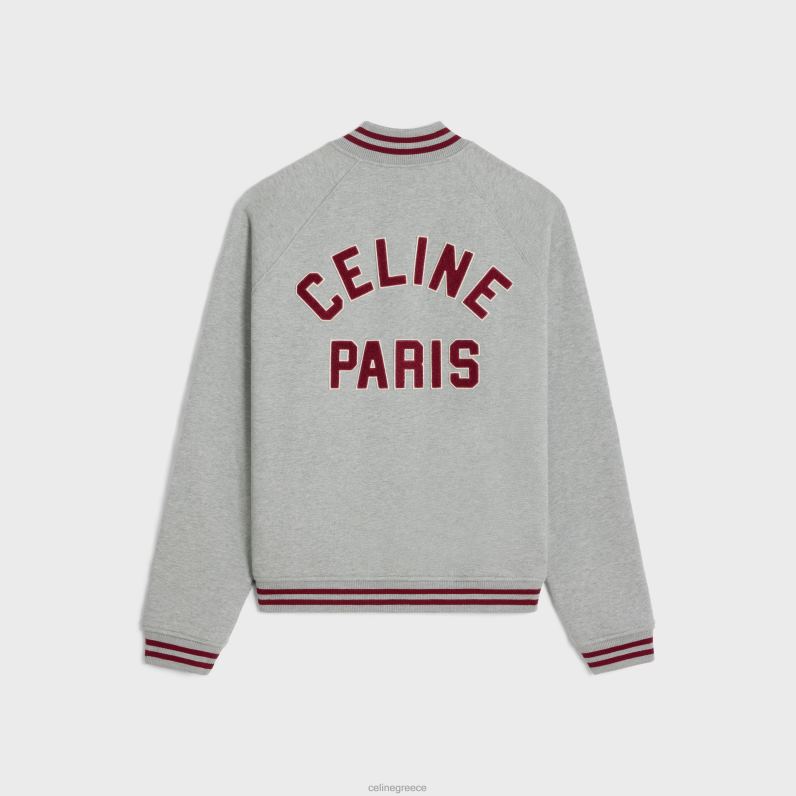 teddy κολεγιακό μπουφάν από βαμβακερό φλις άνδρες CELINE 640PT1844 ενδύματα γκρι μελανζ/κόκκινο σταφύλι/αποφ. w