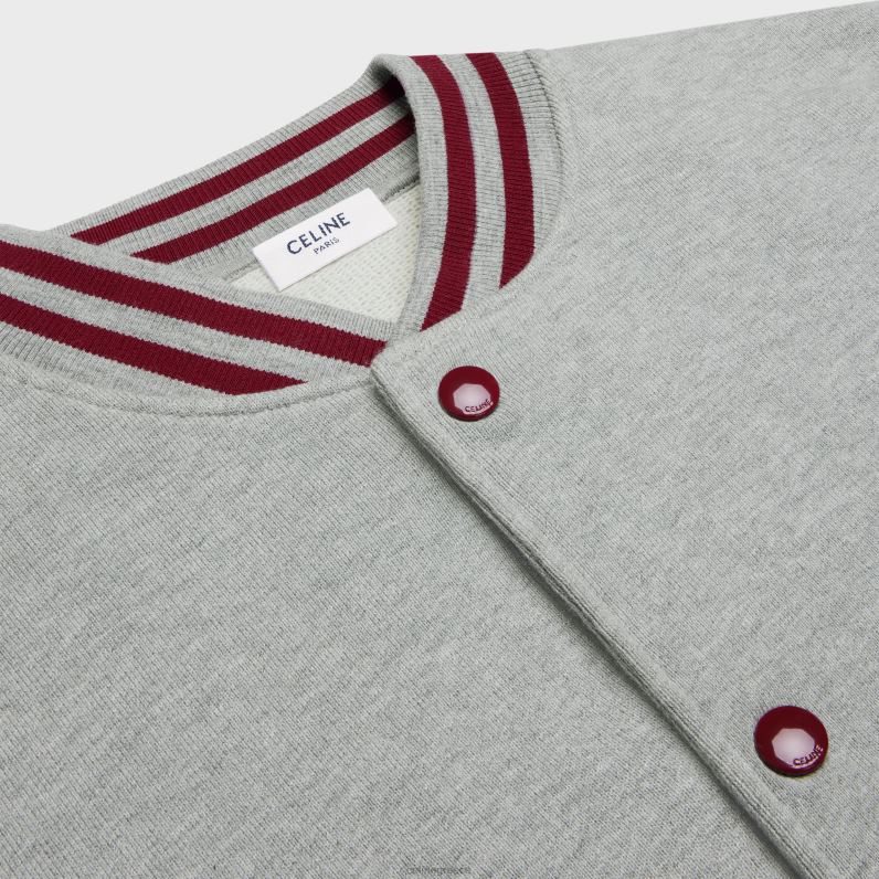 teddy κολεγιακό μπουφάν από βαμβακερό φλις άνδρες CELINE 640PT1844 ενδύματα γκρι μελανζ/κόκκινο σταφύλι/αποφ. w