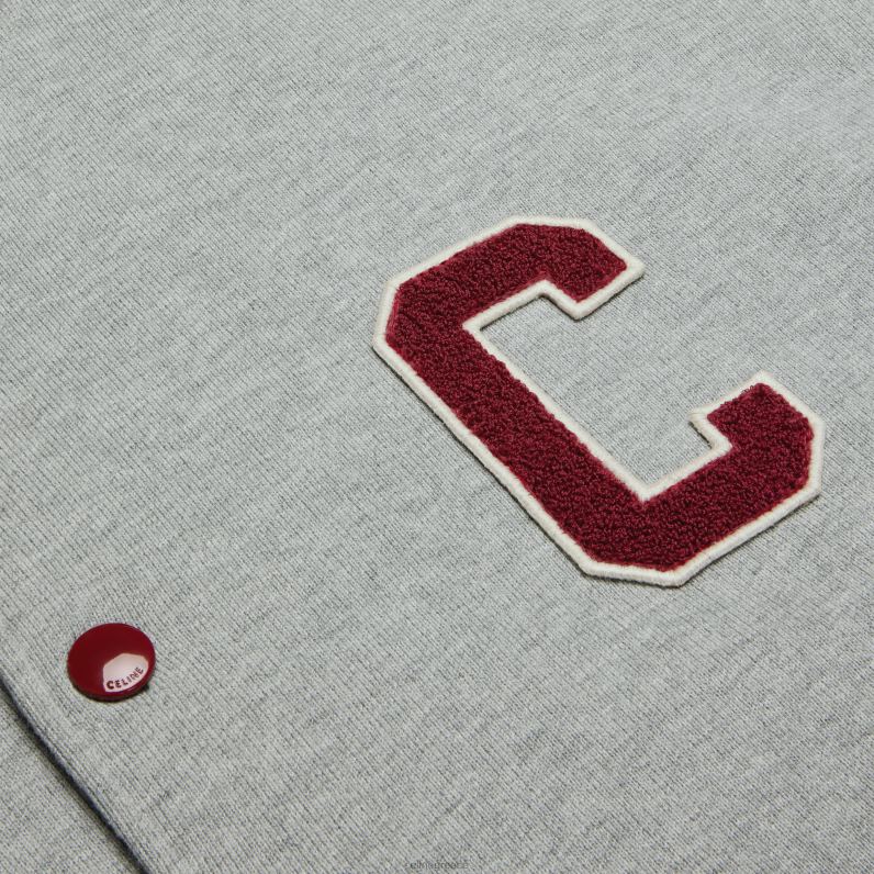 teddy κολεγιακό μπουφάν από βαμβακερό φλις άνδρες CELINE 640PT1844 ενδύματα γκρι μελανζ/κόκκινο σταφύλι/αποφ. w