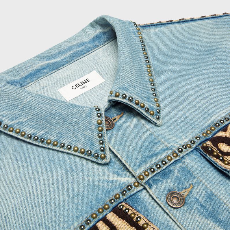 σακάκι trucker σε τζιν με στάμπα ζέβρας άνδρες CELINE 640PT1857 ενδύματα everclear πλύσιμο