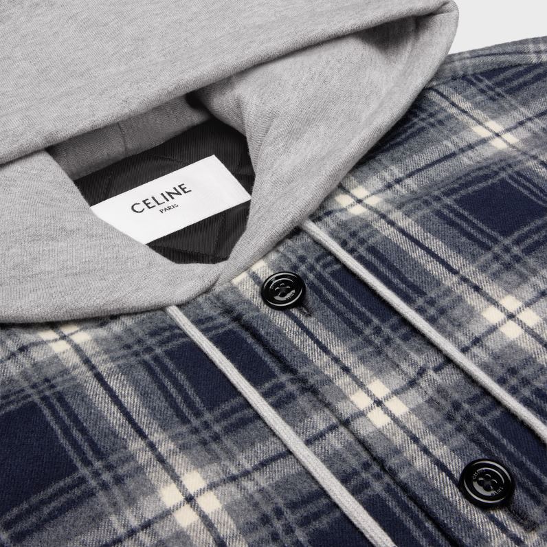 μπλούζα με κουκούλα από καρό βαμβάκι άνδρες CELINE 640PT1804 ενδύματα ΠΟΛΕΜΙΚΟ ΝΑΥΤΙΚΟ