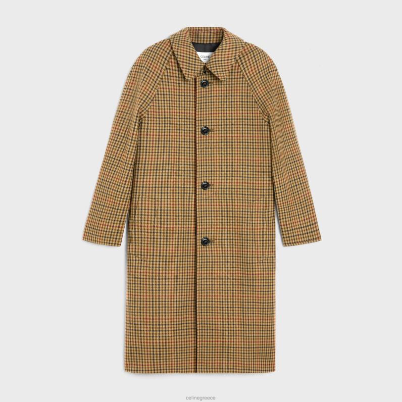 παλτό mac από καρό μαλλί άνδρες CELINE 640PT1860 ενδύματα μπεζ/κακι/ρουιγ