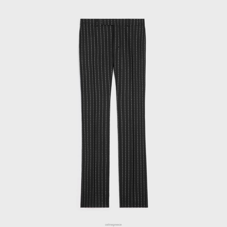 κεντημένο φαρδύ παντελόνι σε ριγέ μαλλί άνδρες CELINE 640PT1893 ενδύματα μαύρο άσπρο