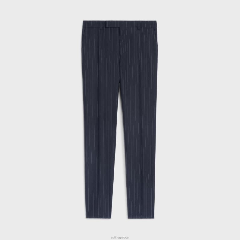 κλασικό παντελόνι από ριγέ μαλλί κασμίρ άνδρες CELINE 640PT1902 ενδύματα marine/craie