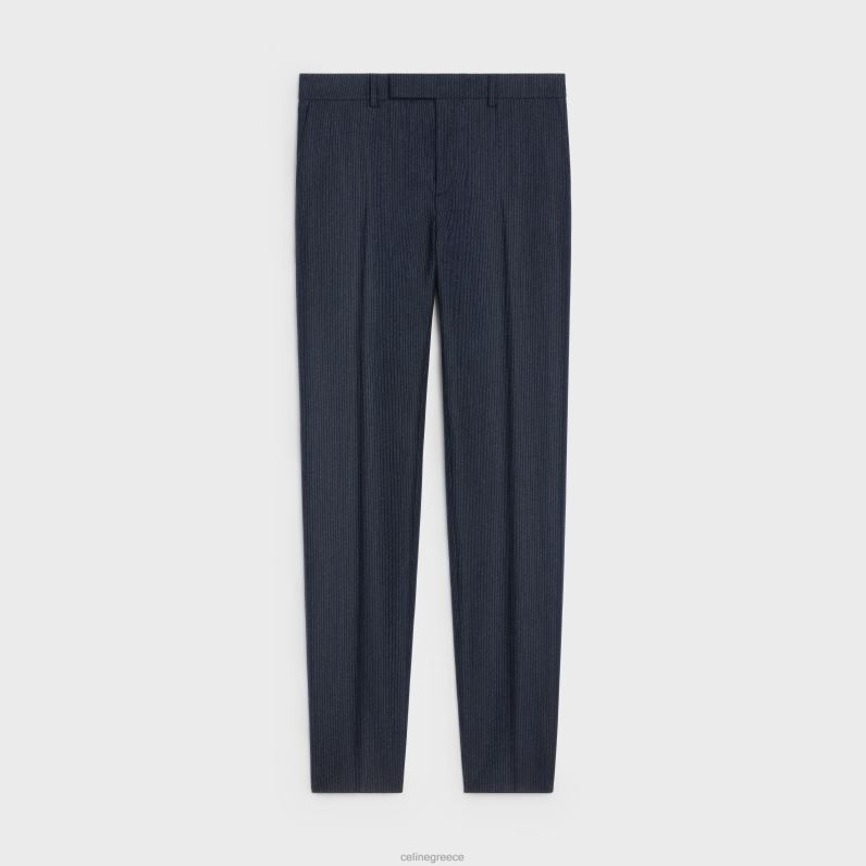 κλασικό ριγέ φανελένιο παντελόνι άνδρες CELINE 640PT1904 ενδύματα navy/craie