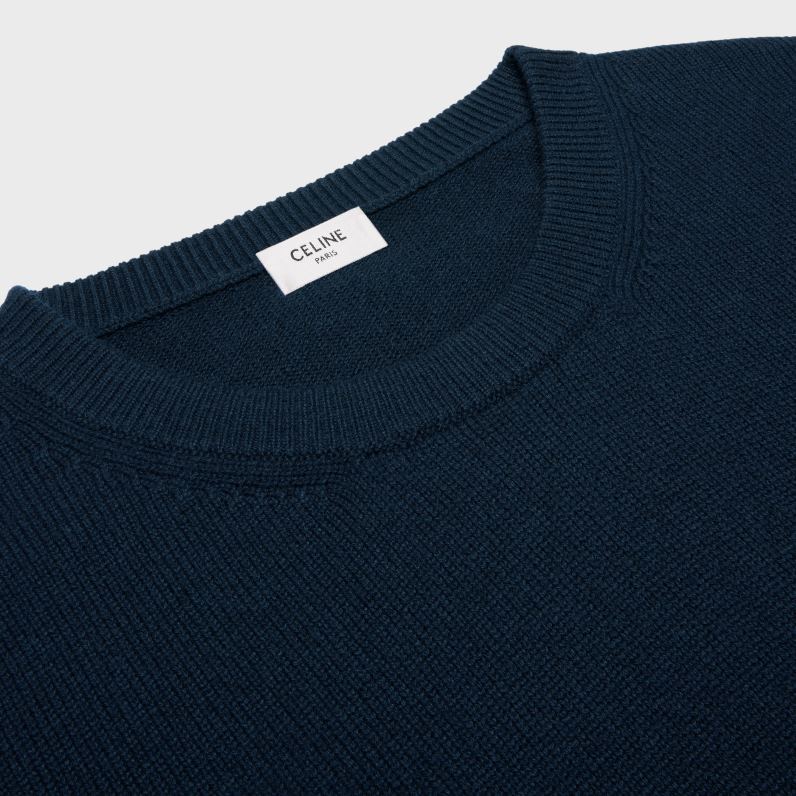 πουλόβερ με λαιμόκοψη σε σκωτσέζικο κασμίρ άνδρες CELINE 640PT1968 ενδύματα ΠΟΛΕΜΙΚΟ ΝΑΥΤΙΚΟ
