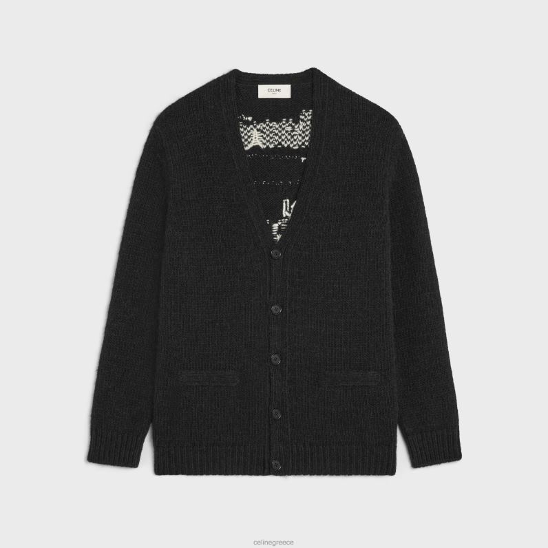 μακριά τόλμη μελλοντική ζακέτα από μαλλί αλπακά άνδρες CELINE 640PT1982 ενδύματα μαύρο/κρεμ