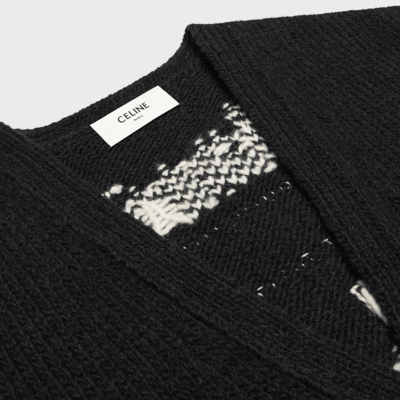 μακριά τόλμη μελλοντική ζακέτα από μαλλί αλπακά άνδρες CELINE 640PT1982 ενδύματα μαύρο/κρεμ