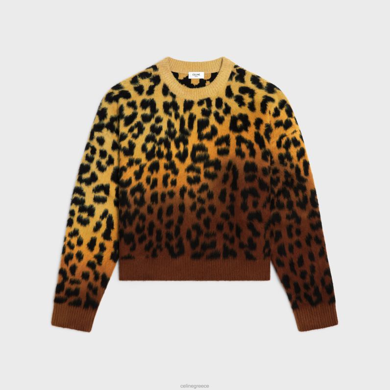 cropped πουλόβερ με λαιμόκοψη από βουρτσισμένο βαμβάκι άνδρες CELINE 640PT1981 ενδύματα καμήλα/brun