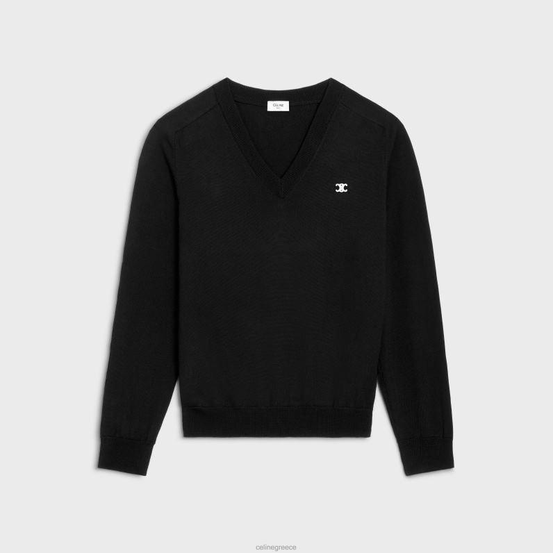πουλόβερ triomphe με λαιμόκοψη σε μάλλινο άνδρες CELINE 640PT1962 ενδύματα μαύρος