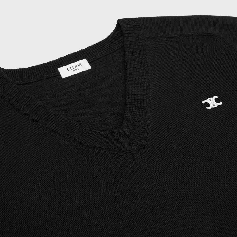 πουλόβερ triomphe με λαιμόκοψη σε μάλλινο άνδρες CELINE 640PT1962 ενδύματα μαύρος