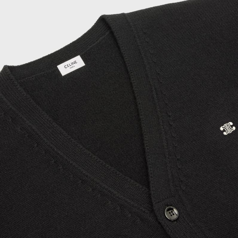 μακρύ ζακέτα triomphe από μαλλί κασμίρ άνδρες CELINE 640PT1983 ενδύματα μαύρο/εκτός άσπρο