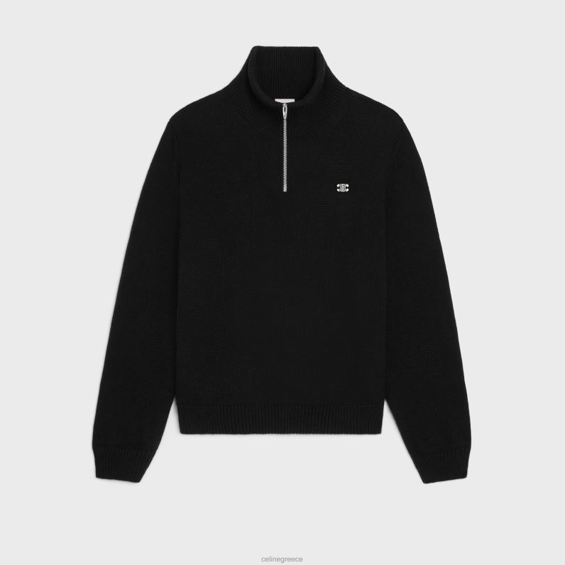 πουλόβερ trucker triomphe από μαλλί και κασμίρ άνδρες CELINE 640PT1794 ενδύματα μαύρο/εκτός άσπρο