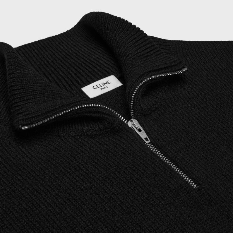 πουλόβερ trucker triomphe από μαλλί και κασμίρ άνδρες CELINE 640PT1794 ενδύματα μαύρο/εκτός άσπρο