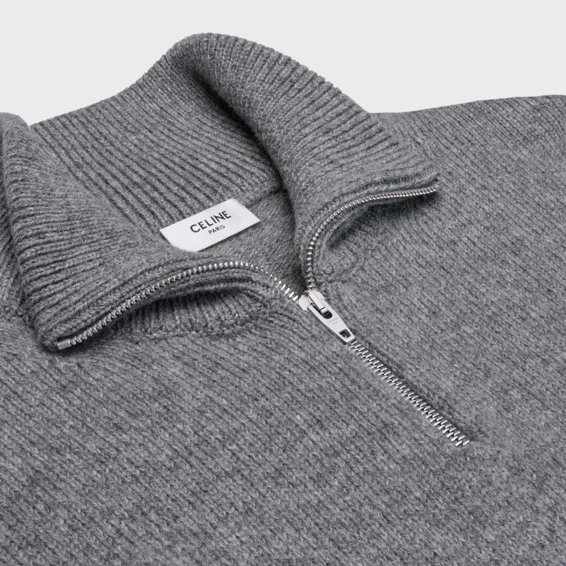 πουλόβερ trucker triomphe από μαλλί και κασμίρ άνδρες CELINE 640PT1795 ενδύματα γκρι / υπόλευκο