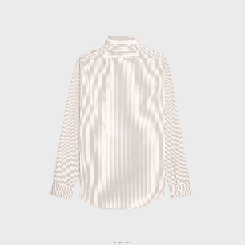 φαρδύ καρνάμπι πουκάμισο σε ριγέ ποπλίνα άνδρες CELINE 640PT1908 ενδύματα λευκό/καμήλα