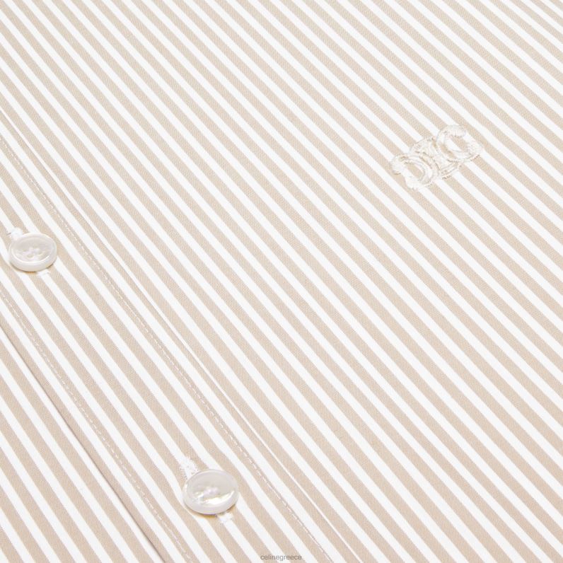 φαρδύ καρνάμπι πουκάμισο σε ριγέ ποπλίνα άνδρες CELINE 640PT1908 ενδύματα λευκό/καμήλα