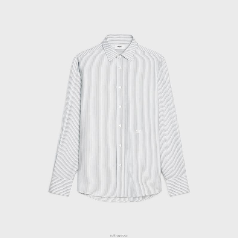 φαρδύ καρνάμπι πουκάμισο σε ριγέ μετάξι άνδρες CELINE 640PT1909 ενδύματα craie/quartz/gris