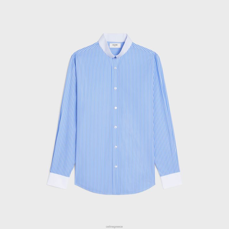 φαρδύ πουκάμισο με ανεστραμμένο γιακά από βαμβακερό ριγέ άνδρες CELINE 640PT1910 ενδύματα ciel/blanc