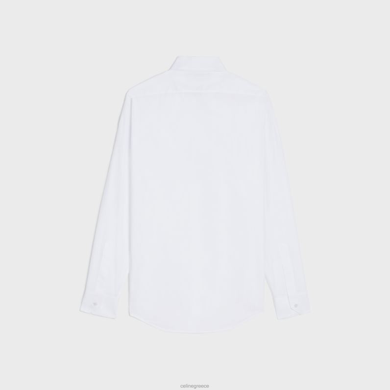 φαρδύ πουκάμισο με ανεστραμμένο γιακά σε βαμβακερή ποπλίνα άνδρες CELINE 640PT1911 ενδύματα άσπρο