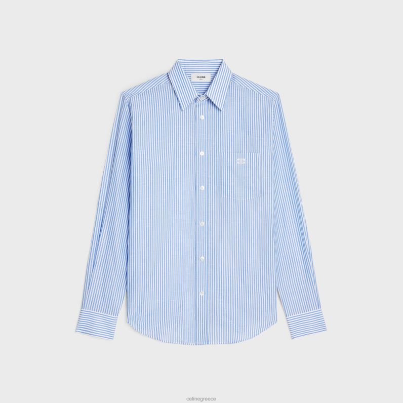 φαρδύ πουκάμισο από βαμβακερό λινό ριγέ άνδρες CELINE 640PT1914 ενδύματα blanc/bleu