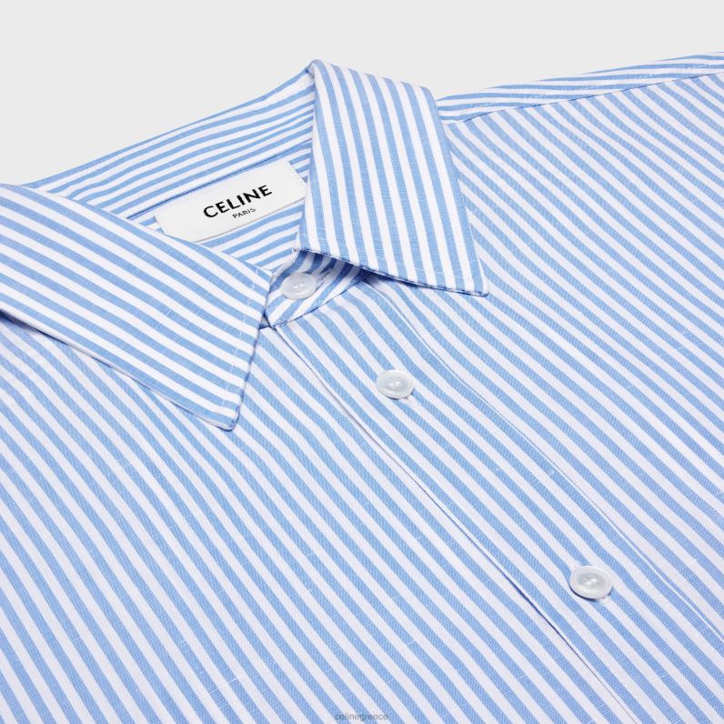 φαρδύ πουκάμισο από βαμβακερό λινό ριγέ άνδρες CELINE 640PT1914 ενδύματα blanc/bleu