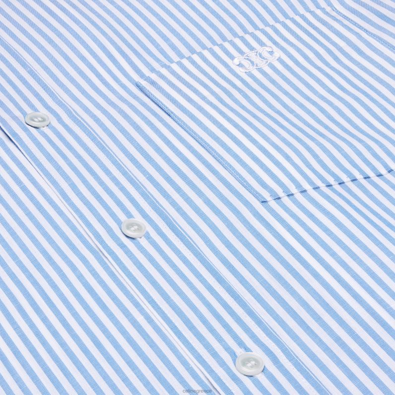 φαρδύ πουκάμισο από βαμβακερό λινό ριγέ άνδρες CELINE 640PT1914 ενδύματα blanc/bleu