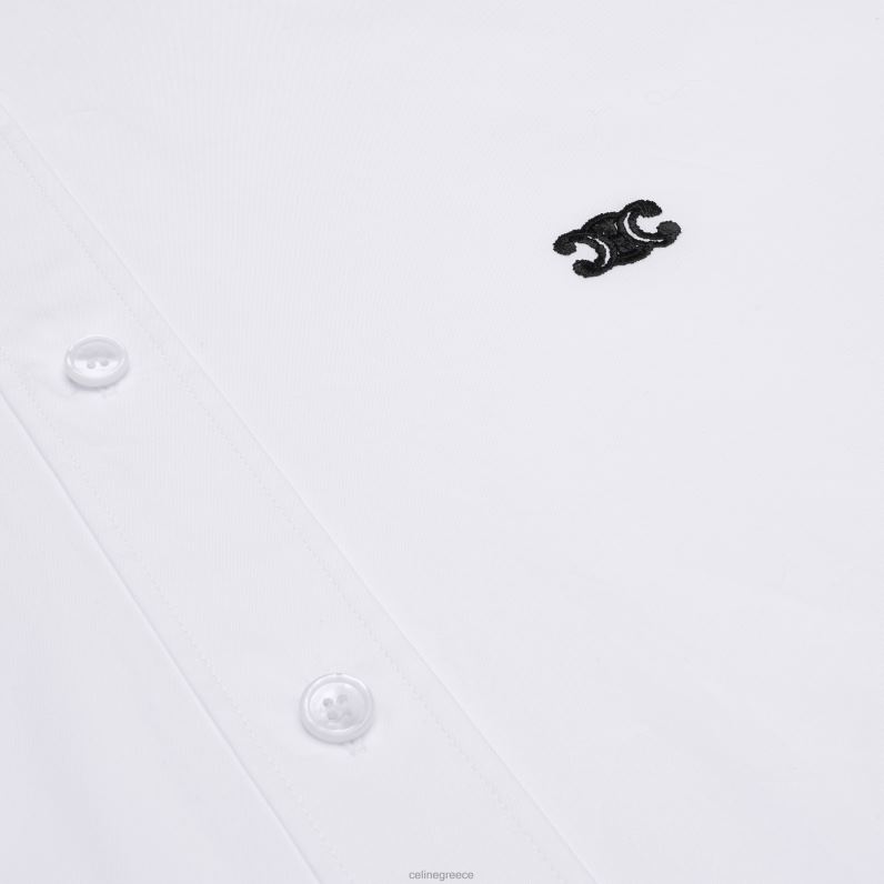 φαρδύ πουκάμισο με αναποδογυρισμένο γιακά σε βαμβακερή ποπλίνα άνδρες CELINE 640PT1915 ενδύματα άσπρο