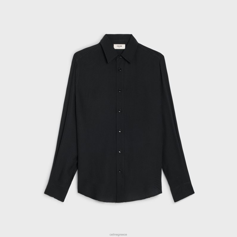 φαρδύ πουκάμισο σε γυαλιστερό ματ εμπριμέ μετάξι άνδρες CELINE 640PT1917 ενδύματα μαύρος