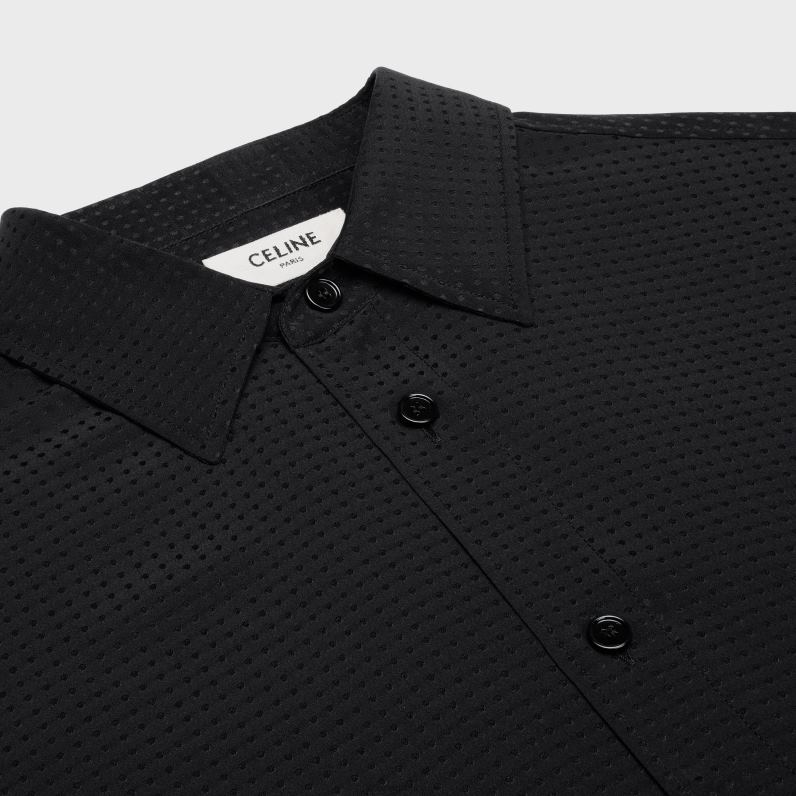 φαρδύ πουκάμισο σε γυαλιστερό ματ εμπριμέ μετάξι άνδρες CELINE 640PT1917 ενδύματα μαύρος