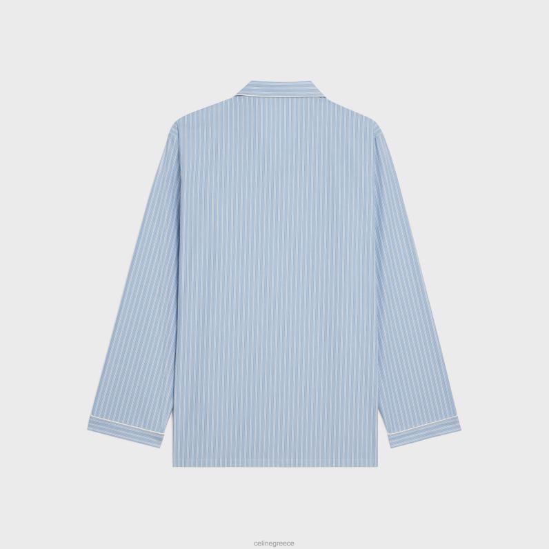 Πιτζάμα πουκάμισο από βαμβακερό ριγέ άνδρες CELINE 640PT1920 ενδύματα bleu ciel/blanc