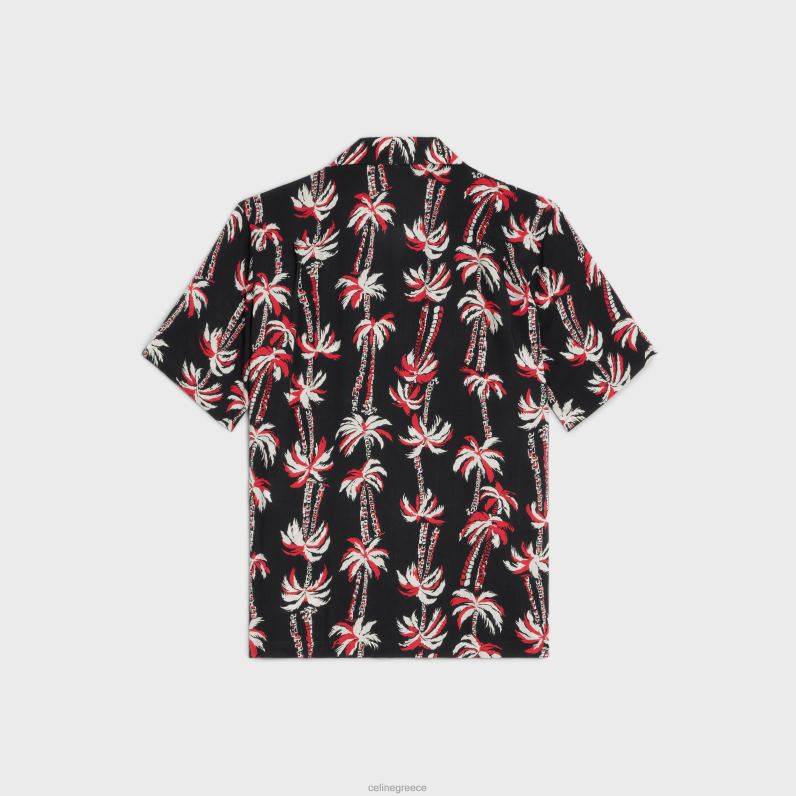 Χαβάη πουκάμισο σε εμπριμέ βισκόζη άνδρες CELINE 640PT1921 ενδύματα νουάρ/εκρού/ρουζ