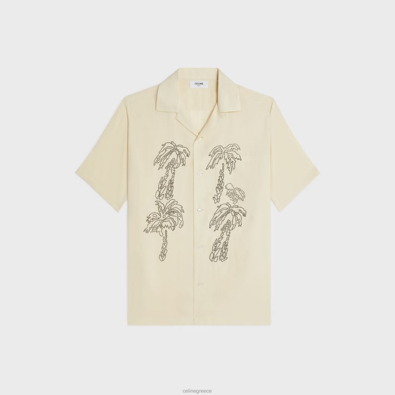 κεντημένο πουκάμισο Χαβάης σε βισκόζη άνδρες CELINE 640PT1923 ενδύματα γαλακτώδες μπεζ