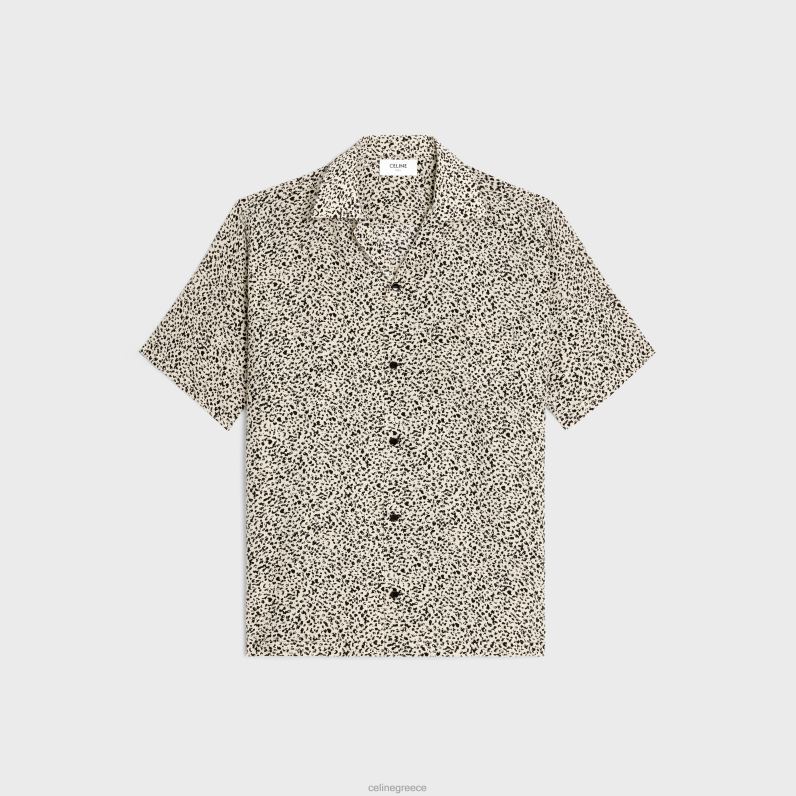 Χαβάη πουκάμισο σε εμπριμέ crepe de chine άνδρες CELINE 640PT1922 ενδύματα βανίλια/νουάρ