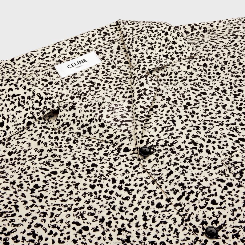 Χαβάη πουκάμισο σε εμπριμέ crepe de chine άνδρες CELINE 640PT1922 ενδύματα βανίλια/νουάρ