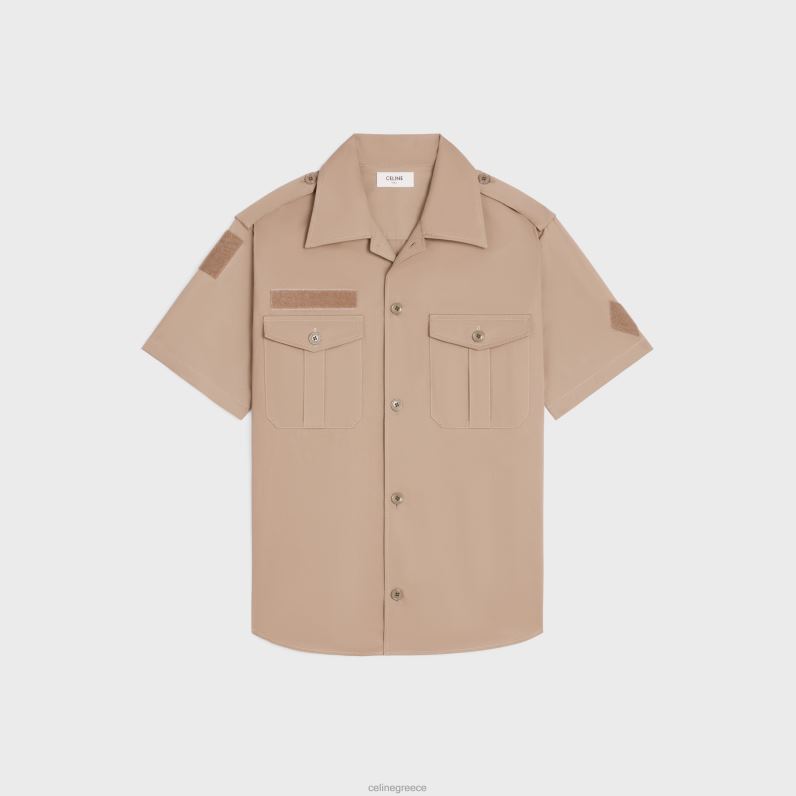 πουκάμισο velcro από βαμβακερό λινό άνδρες CELINE 640PT1924 ενδύματα μπεζ